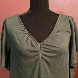 Energie Women’s XL Black Ruffled V Neck Short Sleeve Top